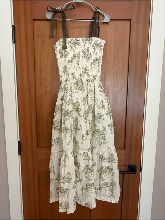 Nordstrom Dresses & Skirts - En Saison Nordstrom  Cream Sundress with Olive Toile Print and Brown Tie Strap